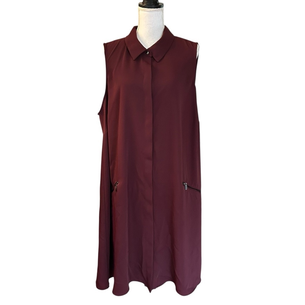 Alfani Sleeveless Button Down Shirt Swing‎ Dress Women’s SZ 24 in Purple Plum